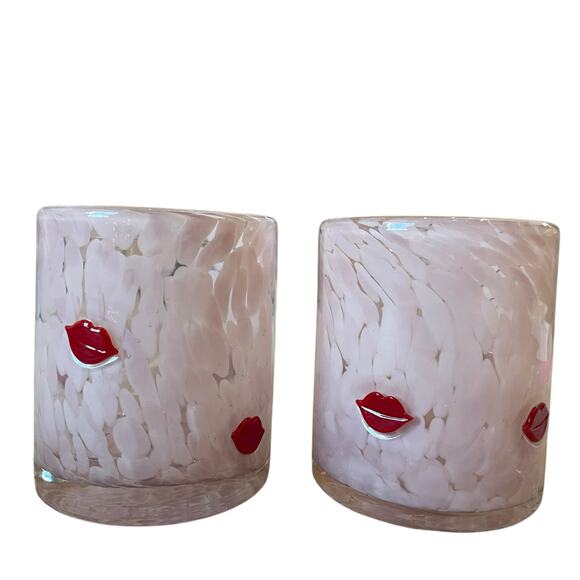 Pink Valentine's Day RED LIP Double Old Fashioned Glasses 14oz Set of 2 New - Picture 16 of 16